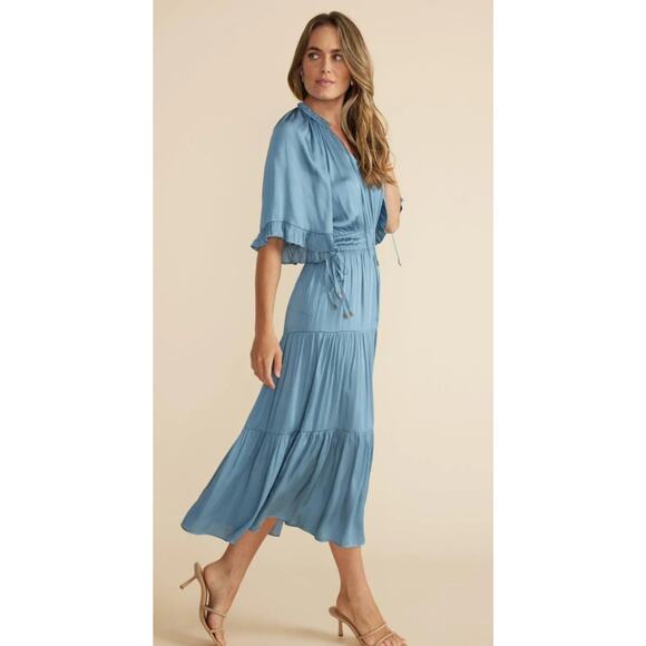 Mink Pink Women Ines Midi Dress French Blue Size X-Small Layered Preppy - Picture 2 of 10